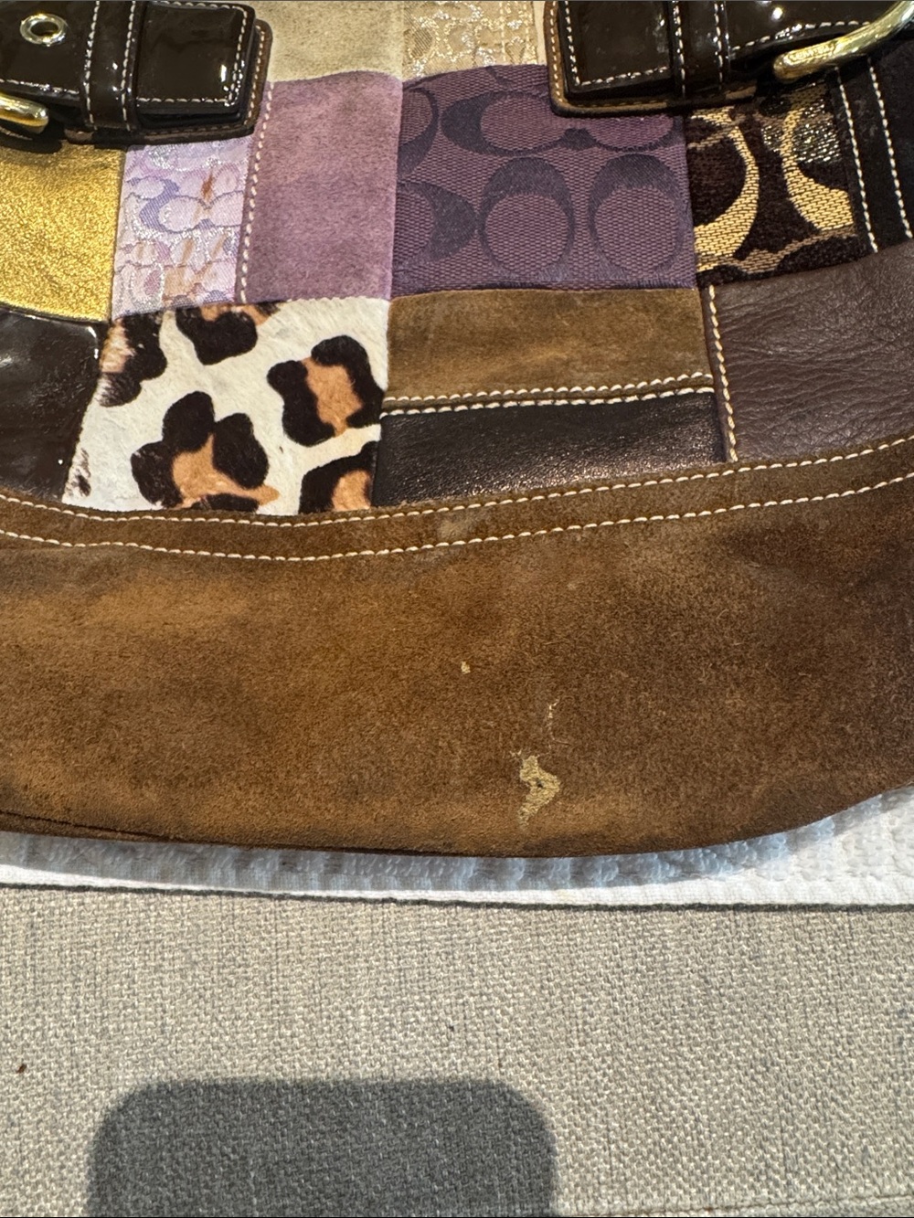 Coach Patchwork Shoulder Bag in Brown, Gold and Purple - Picture 6 of 9